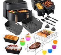 Accesorios Freidora de Aire para Philips Dual Basket Airfryer 3000 Serie 9L(3L/6L) - 23 piezas Airfryer Molde de Silicona Set de Accesorios - Parrilla, molde para tartas (Gris)