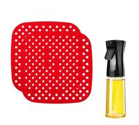 Accesorios Freidora Sin Aceite - Alfombrilla Air Fryer + Spray de Aceite - Rejilla Silicona Freidora de Aire - Cesta Cuadrada - Para Airfryer Cosori Xiaomi Cecotec - 21 cm (2 unidades ROJO)