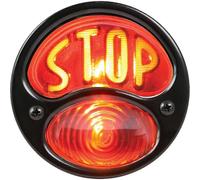 Accesorios KA0022 Luz trasera Duolamp negra de 12 V para Ford Modelo A con inscripción "STOP" en ámbar sobre lente de cristal rojo (neg