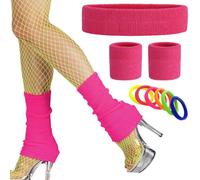 Accesorios Mujer de Ropa Años 80 Disfraz, 80s Accesorios de Disfraces Fiesta - Calentadores de Piernas&Deportes Diadema Muñequera Set, 80s Accesorios de Traje Accesorios de Disfraz de Los Años 80 y 90