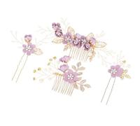 Accesorios nupciales for el cabello for mujer, tocado de perlas y flores, tocado de boda for fiestas de compromiso Para Boda Fiesta Velada(Pink purple)