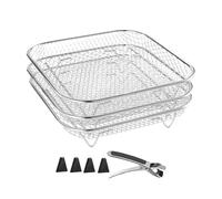 Accesorios para Air Fryer | Air Rack 20cm 3 Piezas Set | Racks Rotondi Cuadros rectangulares con grapas y ascensores para cocinar pan de pescado de carne Uso doméstico
