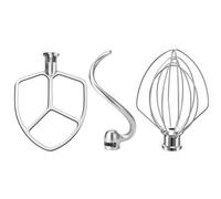Accesorios para batidora de pie de acero inoxidable, 3 piezas para batidora KitchenAid de 5.5 a 6 cuartos de galón. Incluye batidor de 6 cables, batidor plano, gancho de masa para tazón mezclador