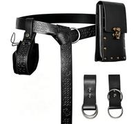 Accesorios para caballeros medievales, cinturón medieval, cinturón medieval con riñonera, traje de nigromante de Halloween, riñonera steampunk, cinturón de cuero, accesorios para disfraces, Negro