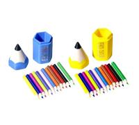 Accesorios para casa de muñecas Portalápices Miniatura con 12 lápices de colores escala 1:12 Suministros Miniaturas para escena de estudio, decoración modelo Universo miniatura (1 azul + 1 amarillo)