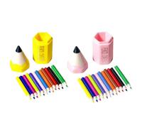 Accesorios para casa de muñecas Portalápices Miniatura con 12 lápices de colores escala 1:12 Suministros Miniaturas para escena de estudio, decoración modelo Universo miniatura (1 amarillo + 1 rosa)