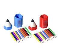Accesorios para casa de muñecas Portalápices Miniatura con 12 lápices de colores escala 1:12 Suministros Miniaturas para escena de estudio, decoración modelo Universo miniatura (1 azul + 1 rojo)