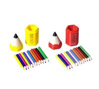 Accesorios para casa de muñecas Portalápices Miniatura con 12 lápices de colores escala 1:12 Suministros Miniaturas para escena de estudio, decoración modelo Universo miniatura (1 amarillo + 1 rojo)