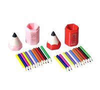 Accesorios para casa de muñecas Portalápices Miniatura con 12 lápices de colores escala 1:12 Suministros Miniaturas para escena de estudio, decoración modelo Universo miniatura (1 rosa + 1 rojo)