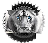 Accesorios para coche, tigre blanco con llamativos ojos azules, paquete de 10 calcomanías para decoración de pared de cueva de hombre (8 x 12 cm)