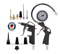 Accesorios para compresor de aire comprimido - Juego de 13 piezas con pistola de aire resistente, medidor de inflador de neumáticos de 130 PSI y manguera de goma - 1/4 Bsp acoplamiento rápido europeo