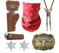 Accesorios para Disfraz de Vaquero del Oeste, Kit de Atuendo Cowboy - Bandana|Pistolera|Cinturón|Insignia de Sheriff|Collar|Hebilla de Bolo, para Fiestas de Disfraces Hippie Disc Carnaval (Marrón)