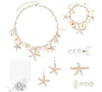 Accesorios para Disfraz Sirena Mujer Collar Estrella de Mar Conchas Pulsera Pinzas Pelo La Playa Paillettes Brillos Collar Mujer Verano Disfraz Sirenita para Hawaiano Fiestas Carnaval Cosplay