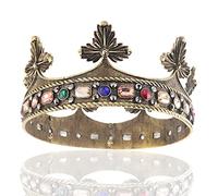 Accesorios para el cabello barroco para hombre, aleación de rey de aleación, gran corona, perlas de cristal, príncipe real, para cumpleaños, fiesta de Halloween, disfraz (oro oscuro con piedra de