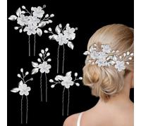 Accesorios para el cabello de boda, Accesorios para el cabello de boda para mujeres Horquillas de boda Pinzas para el cabello de boda de flores para mujeres y niñas(Plata)