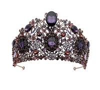 Accesorios para el cabello para mujer, corona de princesa de reina de cristal púrpura barroco vintage grande con peine para el cabello, tiara nupcial para boda, corona de graduación