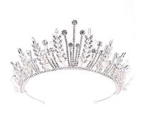 Accesorios para el cabello para mujeres Barroco Luxury Bridal Crystal Leaf Crowns Princess Queen Pageant Pearl Velo Tiaras Bodería de boda de la cabeza (plata) (plata pequeña)