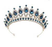 Accesorios para el cabello para mujeres barroco Vintage Cristal azul de la corona Bridal Tiaras y coronas Corona de boda Goldblue