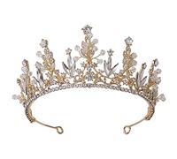 Accesorios para el cabello para mujeres Fashion Crystal de lujo AB Crown Crown Tiaras Light Gold Tiaras for Women Bride Wedding H (Gold S) (I Small)