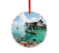 Accesorios para el coche, colgantes de espejo retrovisor impresos de pueblos en el mar, adecuados para decorar árboles de Navidad, oficinas, chimeneas, interiores de automóviles o cualquier lugar que