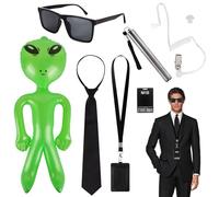 Accesorios Para El Disfraz De Men In Black, Incluyendo Un Alienígena Inflable, Linterna, Gafas De Sol Negras, Corbata, Tarjetero, Tapones Para Los Oídos, Accesorios Para Juegos De Rol De Carnaval