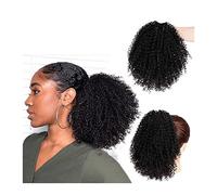 Accesorios para el pelo 8 pulgadas corto rizado con cordón horquilla ponytail afro extensión del pelo sintético rizado bollo para mujeres negras postizos para mujer(A)