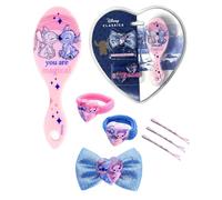 Accesorios para el pelo Stitch Disney para niñas paquete en forma de corazón completo de 7 piezas cepillo horquillas elásticas clip