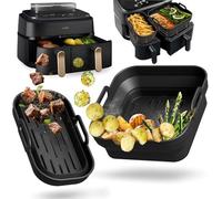 Accesorios para Freidora Aire Philips 3000-5000 Dual Basket 9L, 2 Piezas Molde Plegable Silicona Accesorios para Freidora Aire Philips Airfryer NA350/NA550 9L Reutilizable Bandeja Horno