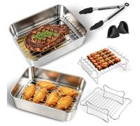 Accesorios Para Freidora de Aire, 304 Acero Inoxidable, Set de 14 Piezas Recipiente Air Fryer, Compatible con Accesorios Airfryer Ninja Foodi Max Dual Zone AF400EU/EUCP, SL400EU/EUCP, AF500EU