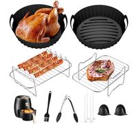 Accesorios para Freidora de Aire Caliente, 12 PCS Redondo Accesorios para Freidora de Aire Molde Silicona Set, Forro Freidora Aire Caliente, Air Fryer Accessories para Ninja Foodi Max, Tefal, COSORI