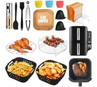 Accesorios para freidora de aire caliente Ninja Double Stack XL SL300EU 7,6 L, molde de silicona para airfryer accesorios, juego completo - Incluye parrilla de acero inoxidable, papel de horno
