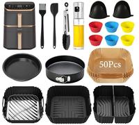 Accesorios para Freidora de Aire compatible con Cosori 5.5L 6L Turbo Tower Pro 10.8L, Cecotec 6L, Cecotec 5,5L - 19 Piezas Accesorios Air Fryer Cuadrada con Molde Silicona, Papel Freidora Aire