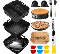 Accesorios para Freidora de Aire compatible con Cosori Air Fryer 5.5L/6L/6.2L/6.4L Turbo Tower Pro 10.8L, Cecotec 6L/6.5L/8L, Accesorios Air Fryer Cuadrada con Molde Silicona, Air Fryer Paper