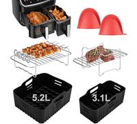 Accesorios para freidora de aire compatibles con Tefal 5.2L/3.1L, Lakeland 5L/3L, Tower T17099 5.2L/3.3L, Salter 5.5L/3.5L Diferentes Dos Tamaños Dual Airfryer, forros reutilizables de silicona para