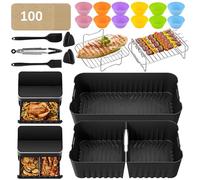 Accesorios para freidora de aire COSORI Dual Airfryer TwinFry, 1 forro de silicona flexible grande de 10 L y 2 x 5 L, incluye cestas para freidora de aire, estante para parrilla, pinzas, guantes