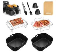 Accesorios para freidora de aire, juego de 8 piezas para freidora de aire dual Ninja AF300UK AF400UK 7.6L-9.5L, forros de silicona mejorados para freidora de aire, estantes dobles para freidora de