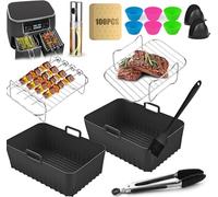 Accesorios para Freidora de Aire Ninja Foodi Max Dual Zone AF400EU/AF300EU (7.6L-9.5L) - Set 20 Piezas con Parrilla, Moldes de Silicona, Brochetas & Spray de Aceite - Lavavajillas Seguro & Sin BPA