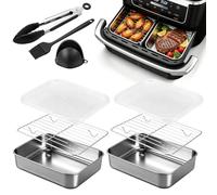 Accesorios para Freidora de Aire para Ninja Dual Zone y FlexDrawer, 304 Acero Inoxidable Recipiente Air Fryer para AF400EU AF500EU SL400EU, con Rejilla, Guantes de Horno, Espátula y Pinzas de Cocina