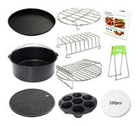 Accesorios para freidora de aire XL de 9 pulgadas, 10 piezas con molde para cupcakes, bandeja para pizza, taza de silicona para hornear, libro de recetas de recetas, 100 piezas de papel pergamino para
