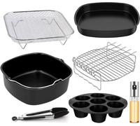 Accesorios para Freidora sin Aceite de Para Cecotec 5L/5,5L/6L/6,5L, Cosori 4,7L/5,5L/6L/6,4L/10.8L, Moulinex 5L/6,5L, incluye Taza Para Muffins, Bandeja para pizza, Rejilla,Pulverizador Aceite Spray