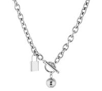 Accesorios para Hombres Mujeres, 925 Sterling Silver Hip Hop Cuban Link T Bar Bar Toggle Broche Long Chain Charde Choker Lock and Key Collar