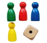 Accesorios para Juegos De : 4 Peones con 1 Dado, Componentes para Juegos De Mesa, Peones De Damas | Piezas De Madera Portátiles, Diseño De Dados Coloridos, para El Hogar, Escuela, Camping, Cump