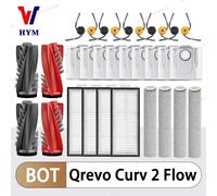 Accesorios para la aspiradora robot Roborock Qrevo Curv 2 Flow: cepillo principal, cepillo lateral, filtro HEPA, paño de limpieza, bolsa para el polvo, piezas de repuesto. Claro