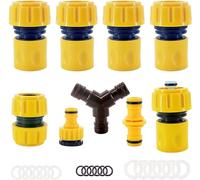 Accesorios para manguera de jardín de 3/4 pulgadas, juego de conexión de manguera, 9 piezas de acoplamiento de manguera con conector de manguera, acoplamiento de dos vías de 1/2", conexión 2 en 1,