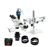 Accesorios para microscopio 3.5X-90X Simul Focal Trinocular Microscopio Doble Boom Soporte Cámara 14MP 144pc Anillo Luz Soldadura Estéreo Microscopio Set Durabilidad y Rendimiento Fiable (juego 2)