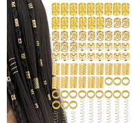 Accesorios para Rastas para Cabello, 90 Piezas De Joyas Doradas Para El Cabello,uego de accesorios para el pelo de oro, accesorios para el pelo, anillos y puños, joyas para trenzas y festivales