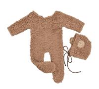 Accesorios para sesión de fotos de bebé, forro polar bereber, gorro y mono de orejas de oso, accesorios para fotografía de recién nacidos, traje de fotografía infantil, mono de felpa de 2 piezas para