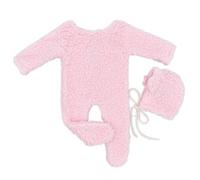 Accesorios para sesión de fotos de bebé, forro polar bereber, gorro y mono de orejas de oso, accesorios para fotografía de recién nacidos, traje de fotografía infantil, mono de felpa de 2 piezas para