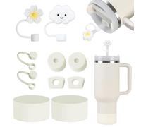 Accesorios para Stanley Cup Traje Incluye - 6 tapones de silicona herméticos, 2 tapas para pajitas, 2 funda de silicona, para el vaso 800ml -1100ml (color crema)