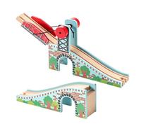 Accesorios para tren de madera, accesorios para trenes de madera, puente elevador con sistemas de tren de madera comunes para niños a partir de 6 años